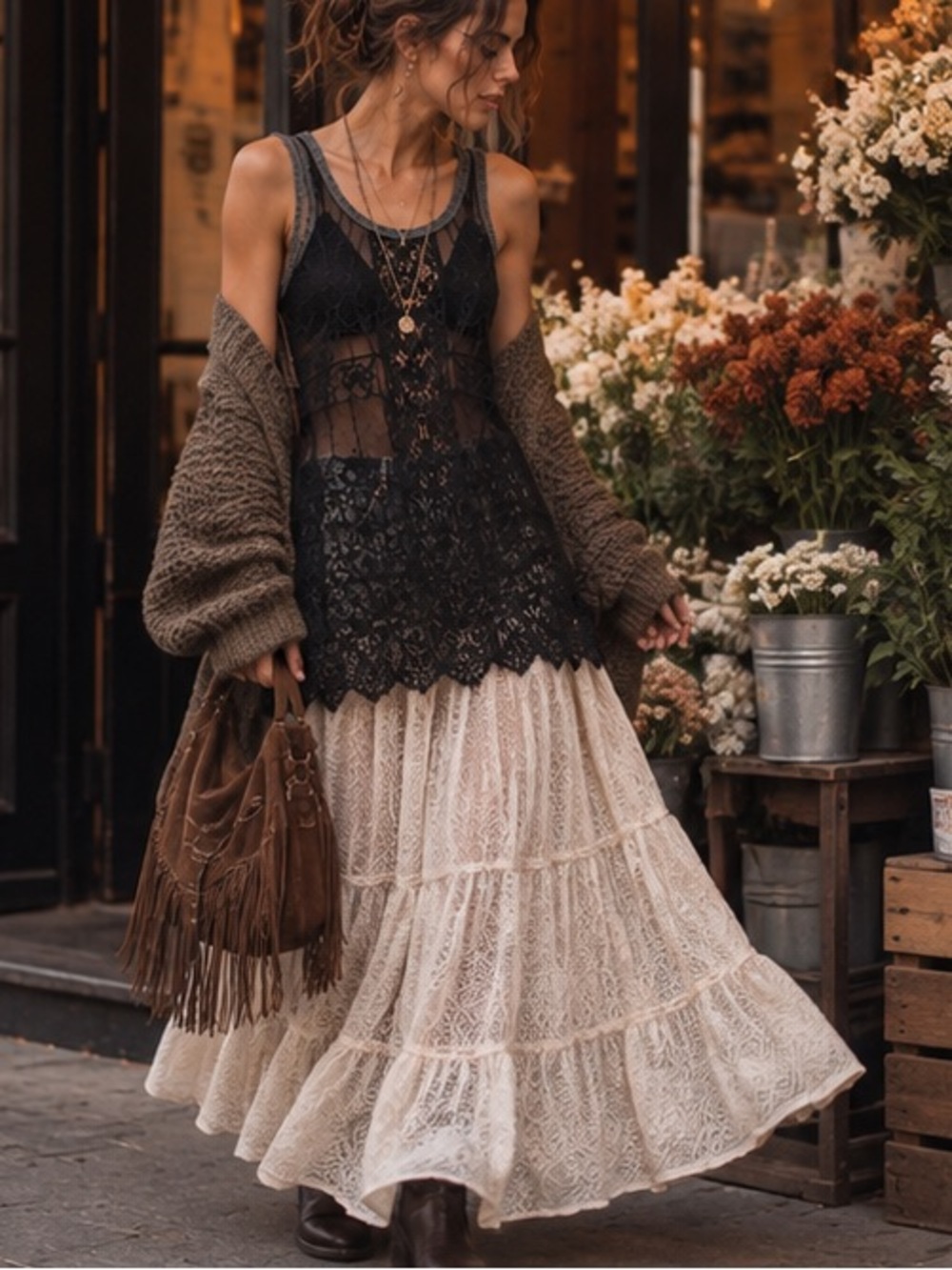 Free People Black Sheer Lace Mesh Longline Racerback Tunic Tank Top Crochet M